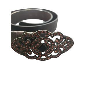 Streets Ahead Metallic Leather Belt with Ornate B